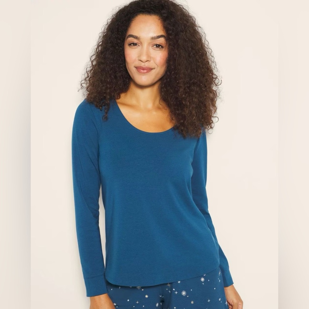 Soma Cool Nights Longsleeve Pajama Shirt Top Blue Teal M Medium